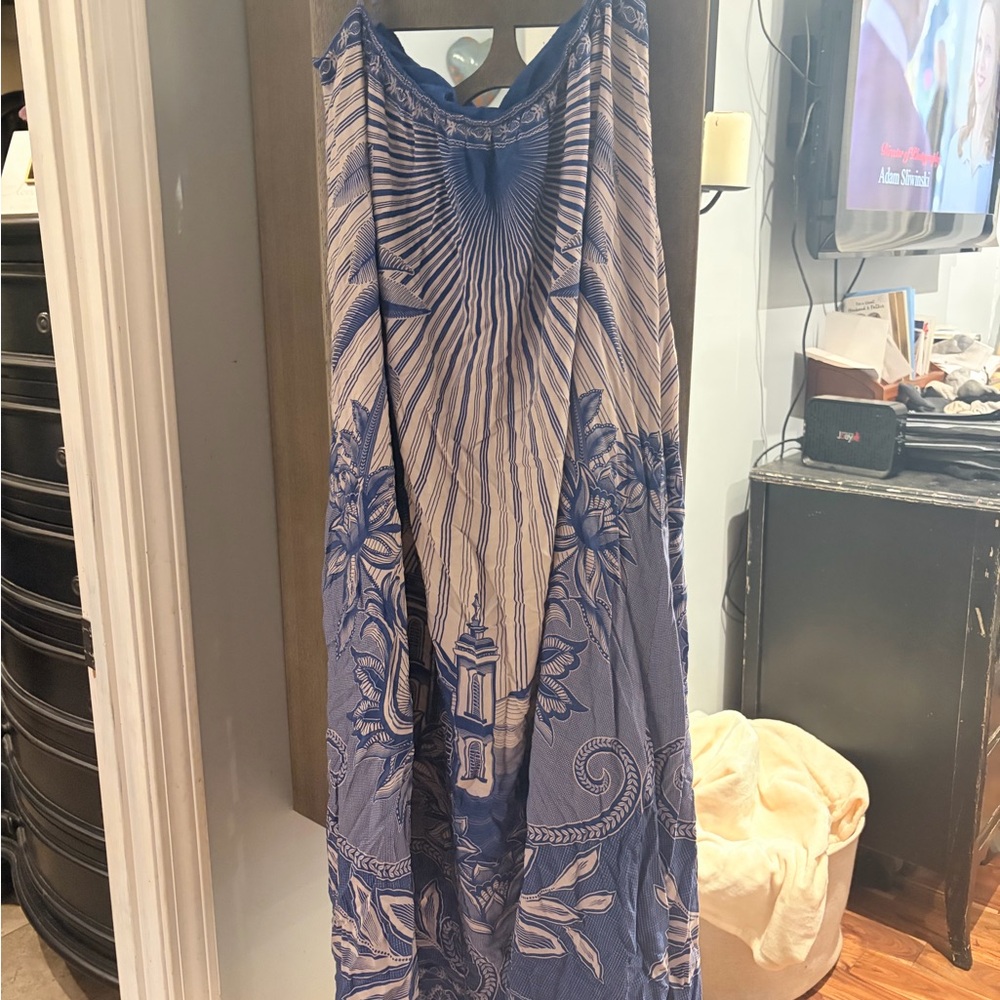Blue and Cream Printed Maxi Dress